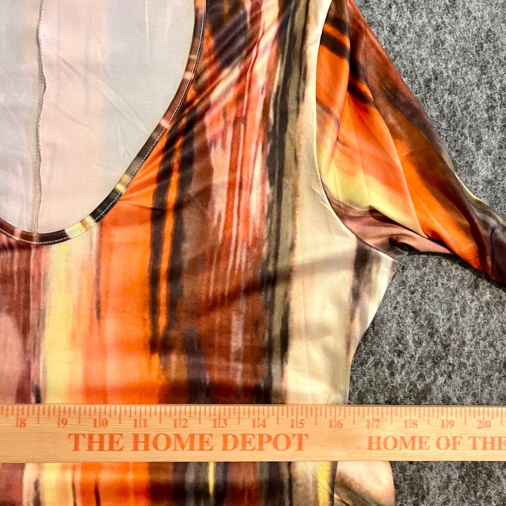 Abstract Stripe Maxi Dress Womens XL Orange Brown Long Sleeve Boho 70s Artsy - Picture 7 of 10